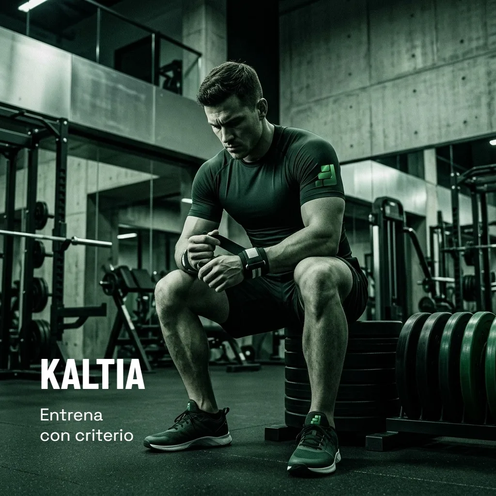 Registro fotográfico A de KALTIA: un atleta concentrado en un gimnasio de líneas modernas